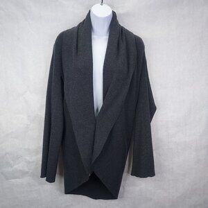 Threads by Saks Fifth Ave Cardigan Women Small Italian Merino Wool Grey Rib Knit